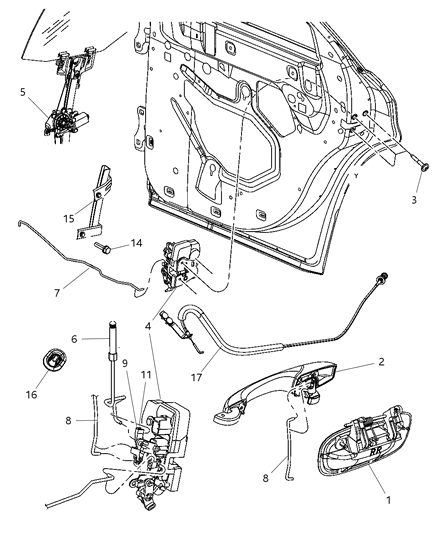 2009 Dodge Charger Rear Door - Hardware Components Diagram
