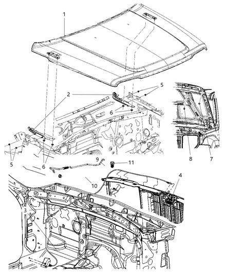 2009 Jeep Liberty Hood & Related Parts Diagram