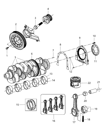 2007 Jeep Wrangler Crankshaft , Pistons , Torque Converter & Flywheel , Drive plate & Rear Adapter Diagram 1