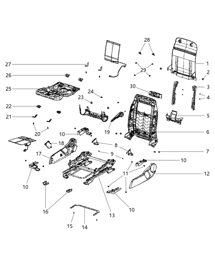 2011 Dodge Caliber Adjusters, Recliners & Shields - Passenger - Manual - Non-Fold Flat Diagram