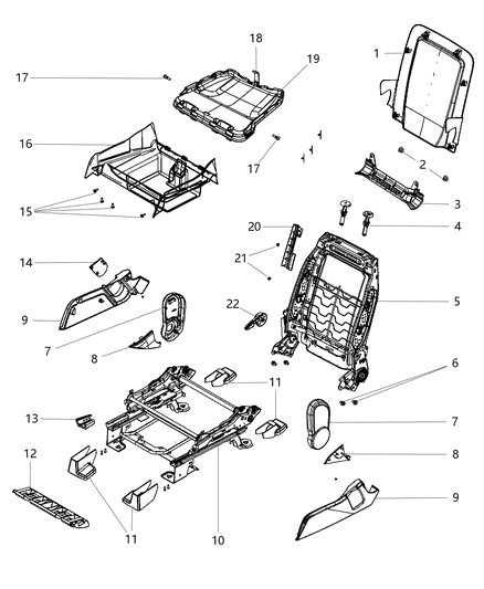 2011 Dodge Journey Adjusters, Recliners & Shields - Passenger Seat - Manual - Fold Flat Diagram
