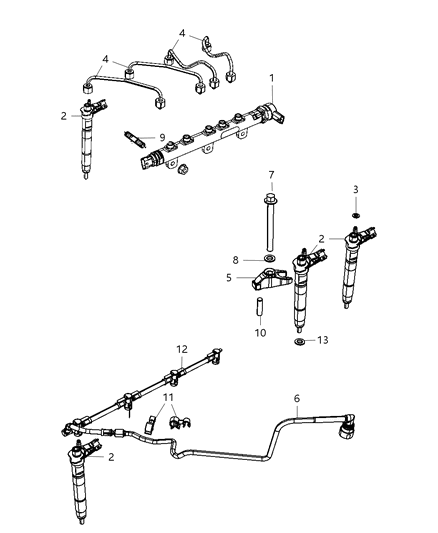 2009 Jeep Wrangler Fuel Rail & Injectors Diagram