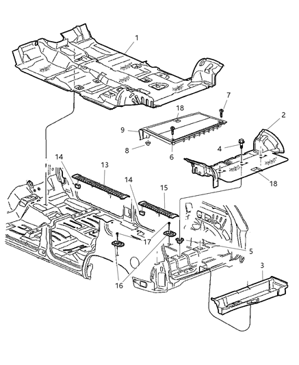 2002 Dodge Durango Clip-Floor Mat Retention Diagram for 5086365AA