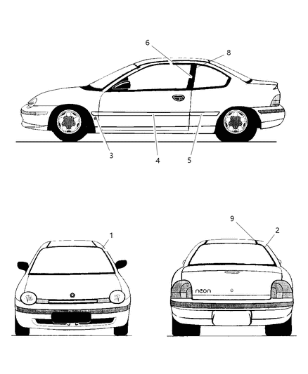 1998 Dodge Neon Mouldings & Ornamentation Diagram 1