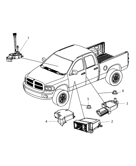 2009 Dodge Ram 3500 Air Bag Modules Impact Sensor & Clock Springs Diagram