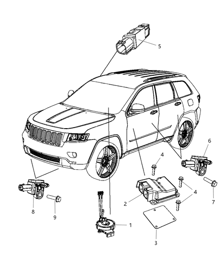 2013 Jeep Grand Cherokee Air Bag Modules Impact Sensor & Clock Springs Diagram