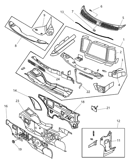 2001 Dodge Neon COWL Panel-COWL Side Diagram for 5014673AD