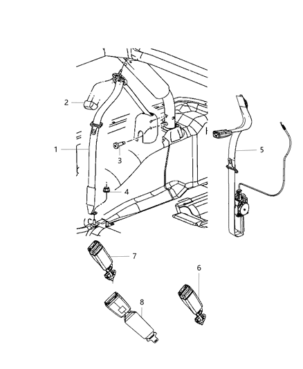 2010 Jeep Wrangler Rear Outer Seat Belt Diagram for 5KP121DVAC