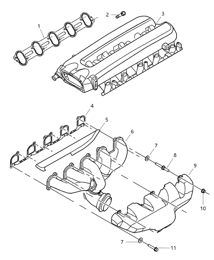 2003 Dodge Viper Manifolds - Intake & Exhaust Diagram