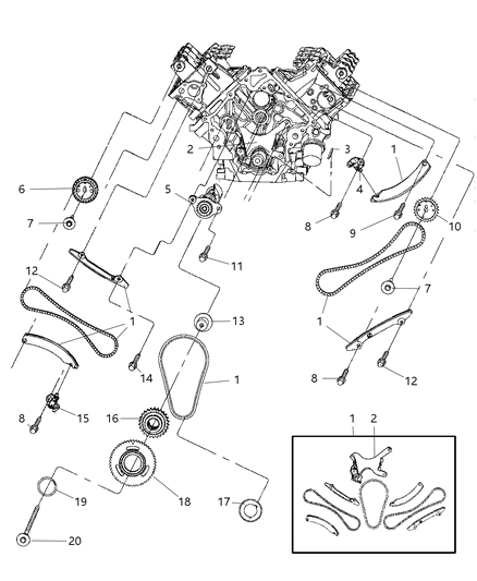 2007 Dodge Durango Timing Chain Package And Cover And Mounting Diagram 2