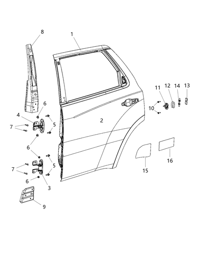 2021 Dodge Durango Rear Door - Shell & Hinges Diagram