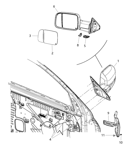 2013 Ram 1500 Outside Rear View Mirror Diagram for 1UK681X8AF
