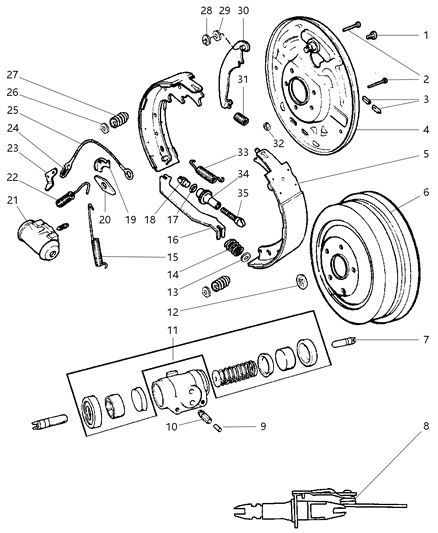 1999 Dodge Durango Drum-Brake Diagram for 52009595AC
