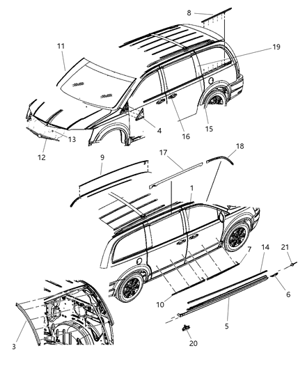 2009 Chrysler Town & Country Molding-Hood Diagram for 55370000AB