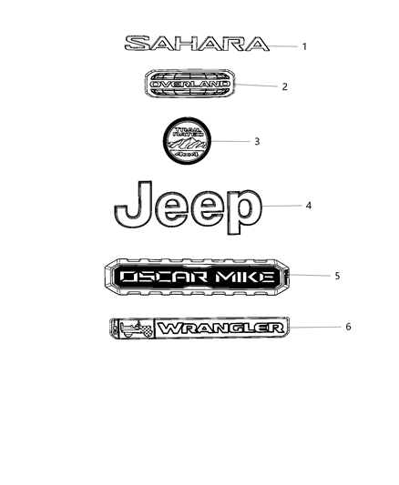 2021 Jeep Wrangler Nameplates, Emblems And Medallions Diagram
