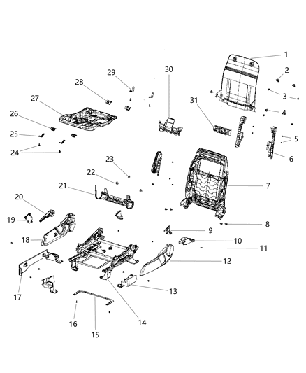 2014 Jeep Compass Adjusters, Recliners And Shields - Passenger - Manual - Non Fold Flat Diagram