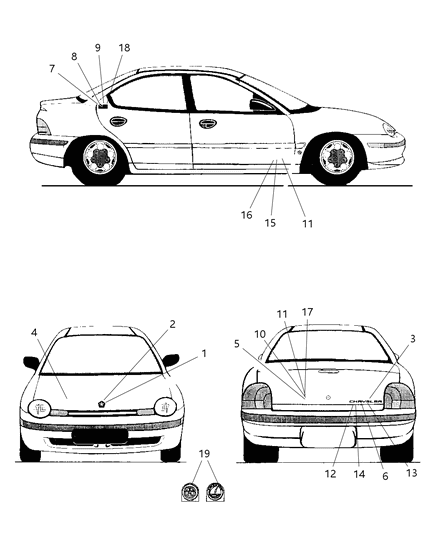 1998 Dodge Neon NAMEPLATE DECKLID Diagram for 5288408AB