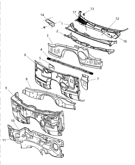 2008 Dodge Magnum Cowl, Dash Panel & Related Parts Diagram