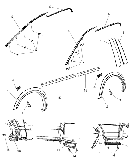 2009 Dodge Ram 1500 Molding-Roof Diagram for 55372460AA
