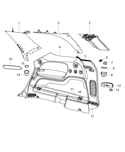 2013 Dodge Durango Panel-D Pillar Inner Diagram for 1KE76BD3AD