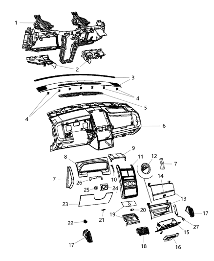 2009 Dodge Journey Glove Box-Instrument Panel Diagram for 1GX111DVAA