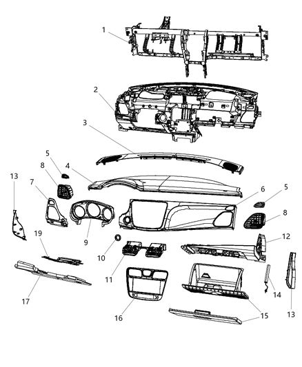 2014 Chrysler 200 Bezel-Instrument Panel Diagram for 1SR31DX9AC