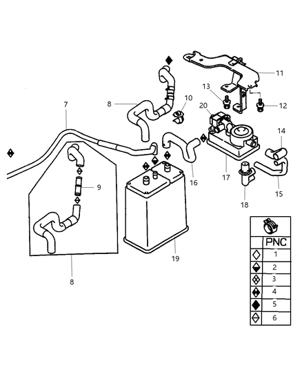 2002 Chrysler Sebring Vacuum Canister & Leak Detection Pump Diagram