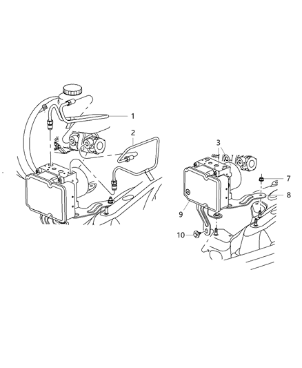 2009 Dodge Nitro Hydraulic Control Unit & Brake Tubes, To Master Cylinder Diagram