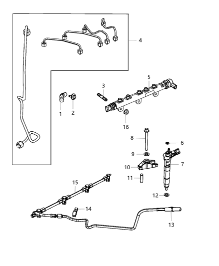 2013 Jeep Wrangler Fuel Rail & Injectors Diagram 1