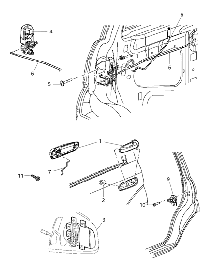 2006 Dodge Durango None-Outside Handle To Latch Diagram for 55362144AB