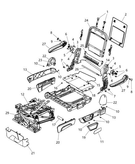 2008 Dodge Grand Caravan Second Row - Adjusters, Recliners, Shields And Risers Diagram 2