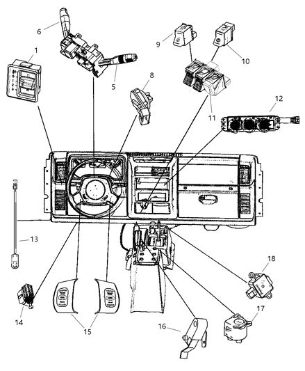 2000 Jeep Wrangler Switches Instrument Panel - Console Diagram