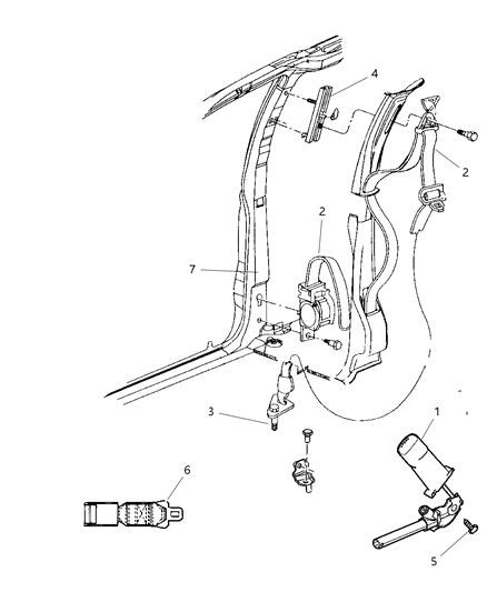 2005 Chrysler Town & Country Retractor Seat Belt Diagram for ZJ68BD1AA