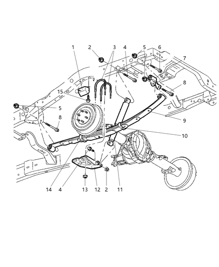 2003 Dodge Durango Suspension - Rear Leaf Spring & Shock Absorber Diagram