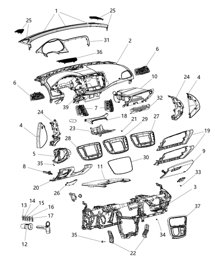2016 Chrysler 200 Beam-Instrument Panel Diagram for 68104375AH
