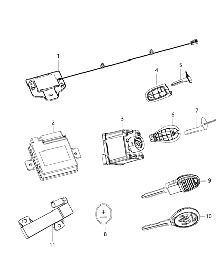 2013 Ram 1500 Modules, Receiver, Keys, And Key Fobs Diagram