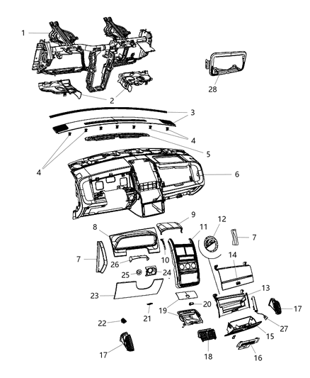 2010 Dodge Journey Glove Box-Instrument Panel Diagram for 1GZ11DK7AD
