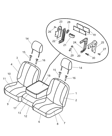 2002 Dodge Ram 1500 Seat Back-Front Diagram for WS351DVAA