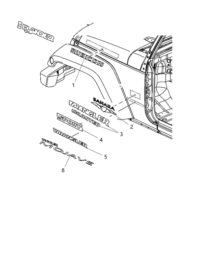 2011 Jeep Wrangler Decals & Tape Stripes Diagram