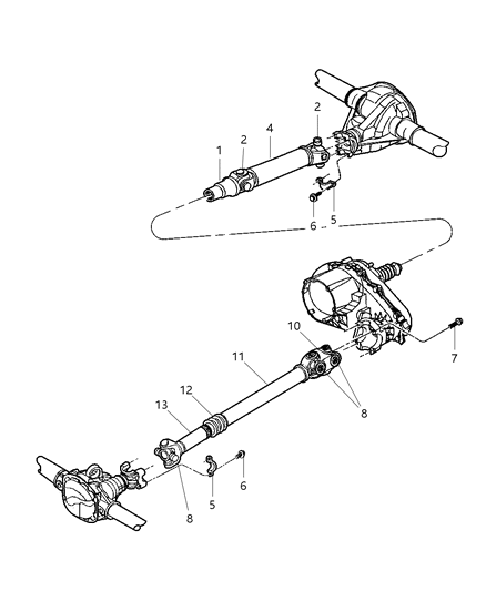 2002 Jeep Wrangler Propeller Shaft, Front And Rear Diagram