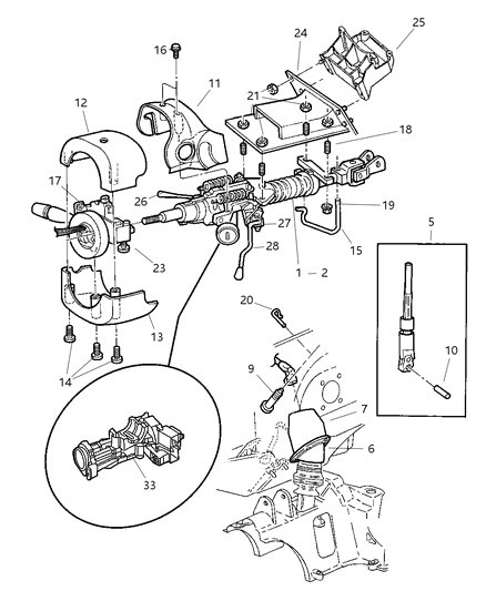 2000 Chrysler Town & Country Column, Steering Upper And Lower Diagram