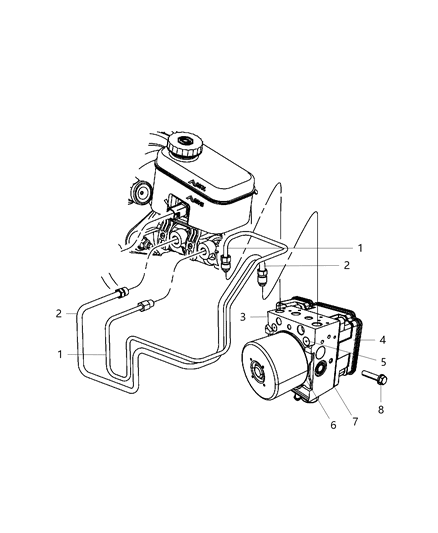 2012 Jeep Wrangler Hydraulic Control Unit & Brake Tubes, To Master Cylinder Diagram