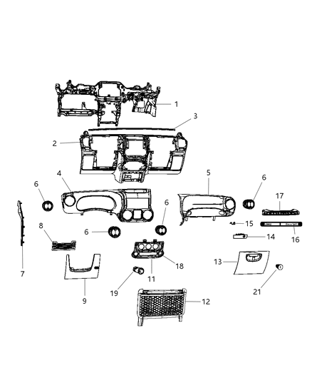 2011 Jeep Wrangler Bezel-Instrument Panel Diagram for 1RH94VT9AB