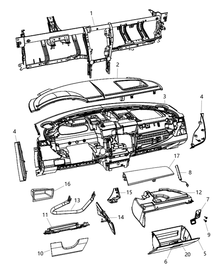 2008 Chrysler Sebring Instrument Panel & Structure Diagram