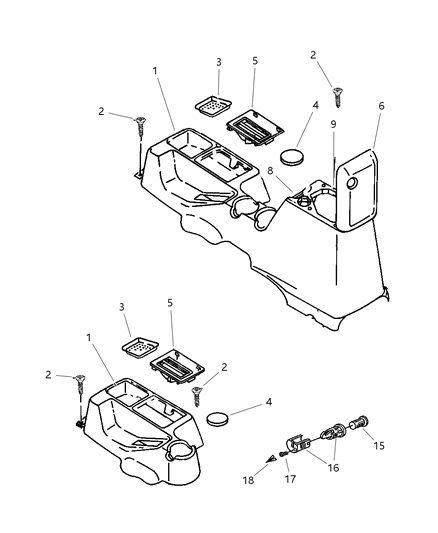 1998 Jeep Wrangler Mat Console Cup Holder Diagram for 55115651