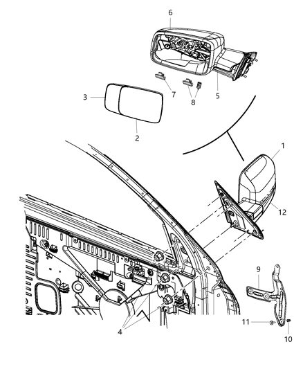 2020 Ram 1500 Mirror Replacement Glass Diagram for 68401388AA