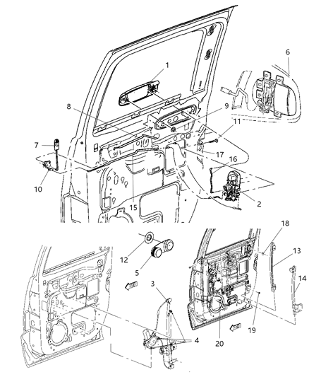 2008 Dodge Dakota Rear Passenger Side Right Rrh Manual Window Regulator Replacement Diagram for 55359558AB