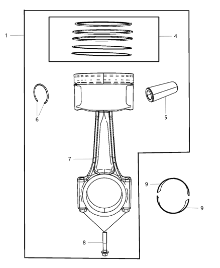 2008 Dodge Caliber Pistons , Piston Rings , Connecting Rods & Connecting Rod Bearing Diagram 1