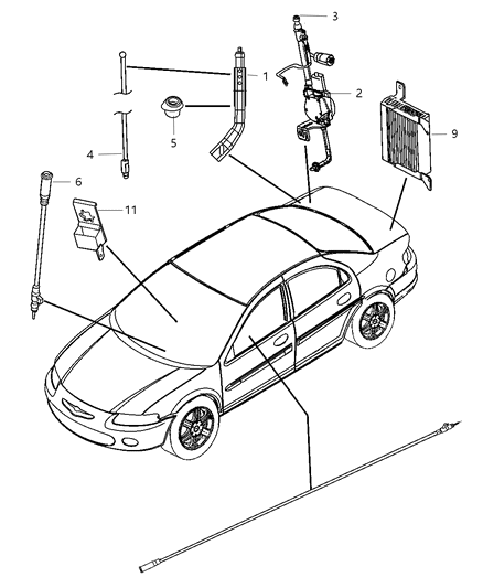 2005 Chrysler Sebring Antenna & Related Parts Diagram