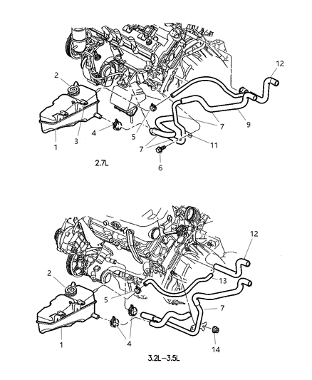 1999 Chrysler 300M Coolant Recovery System Heater Plumbing Diagram